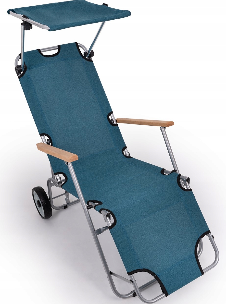 Leżak Na Kółkach Daszek Ogrodowy Plażowy Fotel Składany Tarasowy