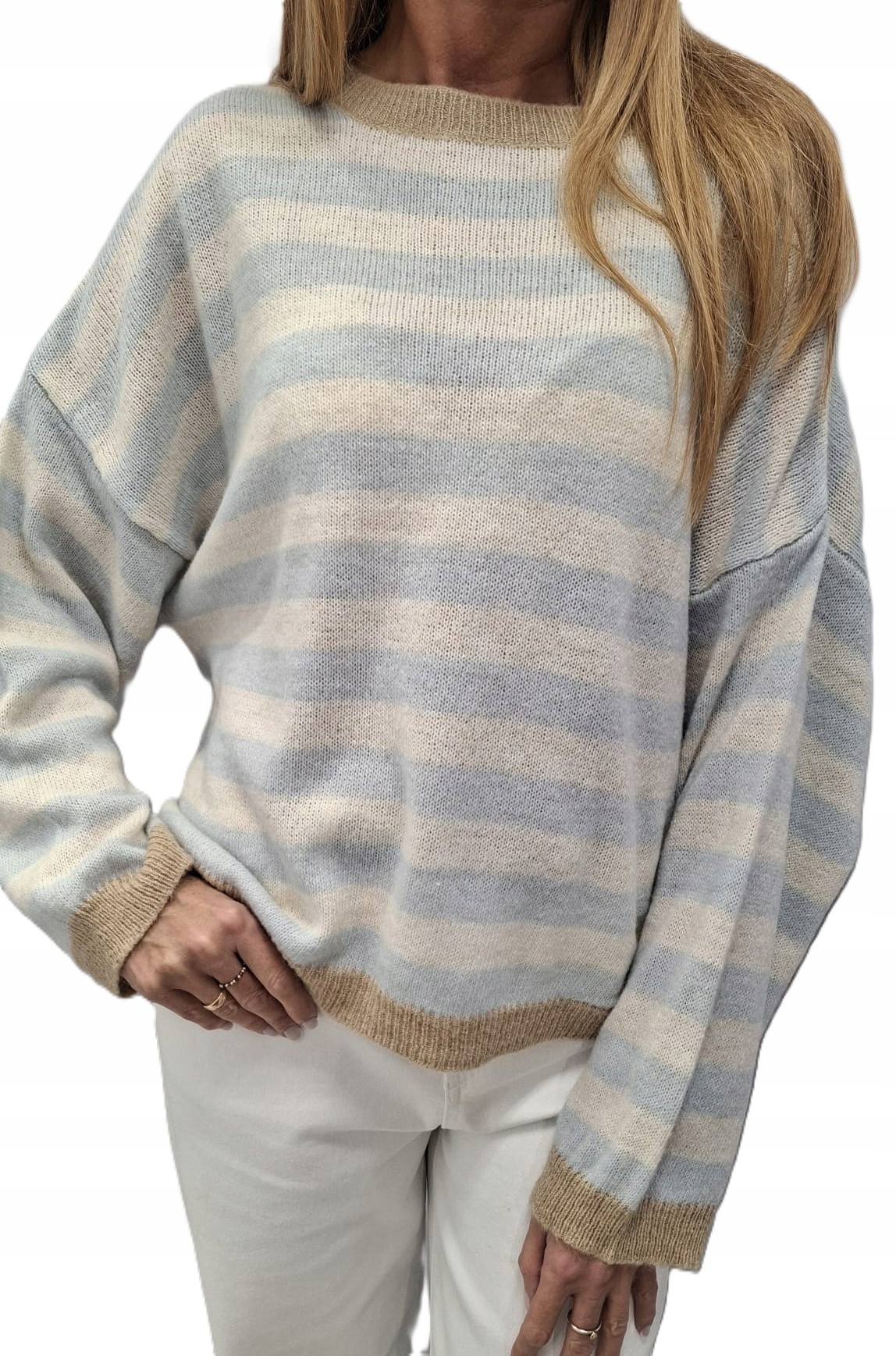 Lemonada Svetr s pruhovanou vlnou béžová modrá bílá Novinka