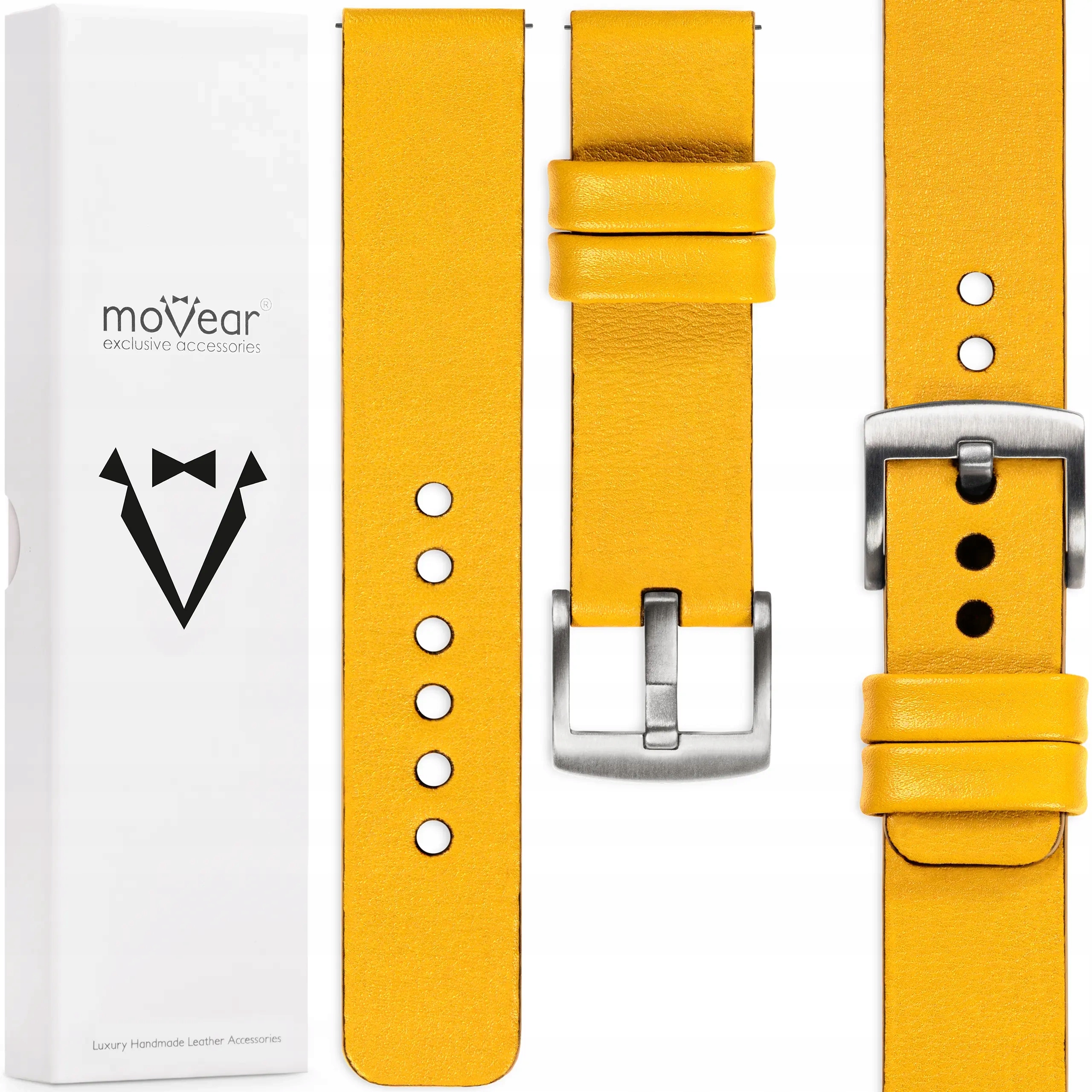 Kožený opasek 19 mm pro prémiové hodinky, elegantní Movear, žlutý