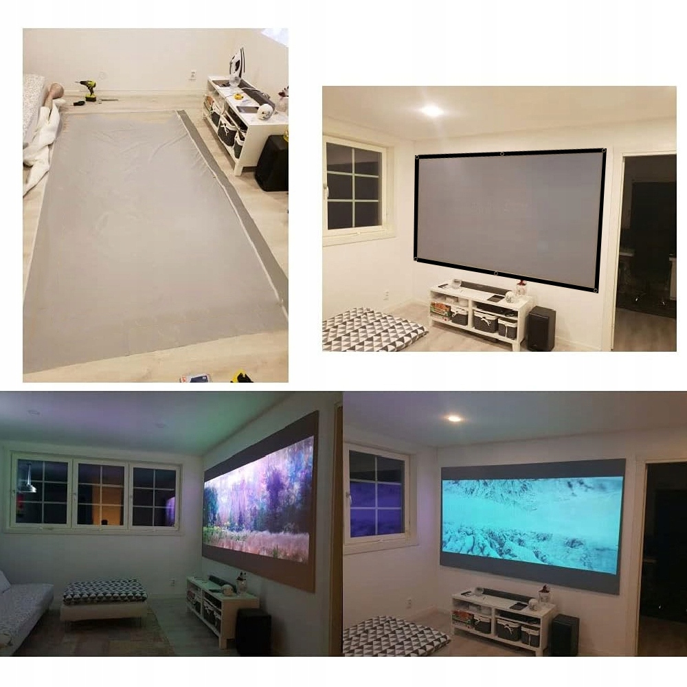 EKRAN PROJEKCYJNY ŚCIENNY NA PROJEKTOR DO WNĘTRZ ZEWNĘTRZNEGO SKŁADANY 16:9 Natywne proporcje obrazu 16:9