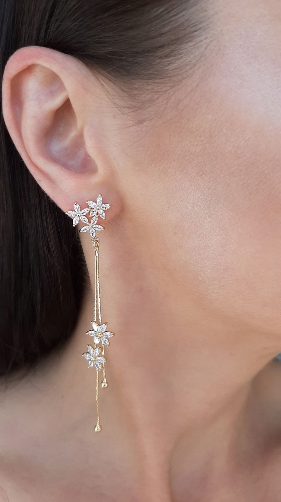 KOLCZYKI KWIATKI KWIATY DŁUGIE 9,5 CM ZŁOTE ŚLUBNE Cechy nie zawiera niklu