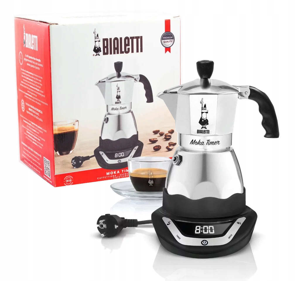 Elektryczna aluminiowa kawiarka Bialetti Moka Timer 3tz 150ml Srebrna
