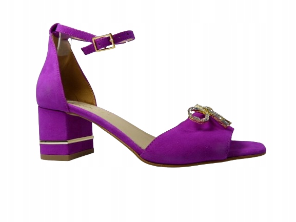 Amarantové dámské sandály na stabilním koženém podpatku Karino 37