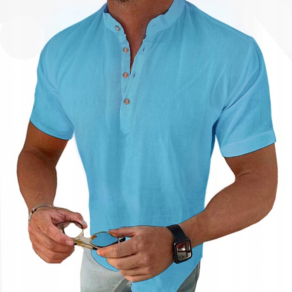 Pánská košile Stojka Casual Lněná Len Bavlněná regular fit