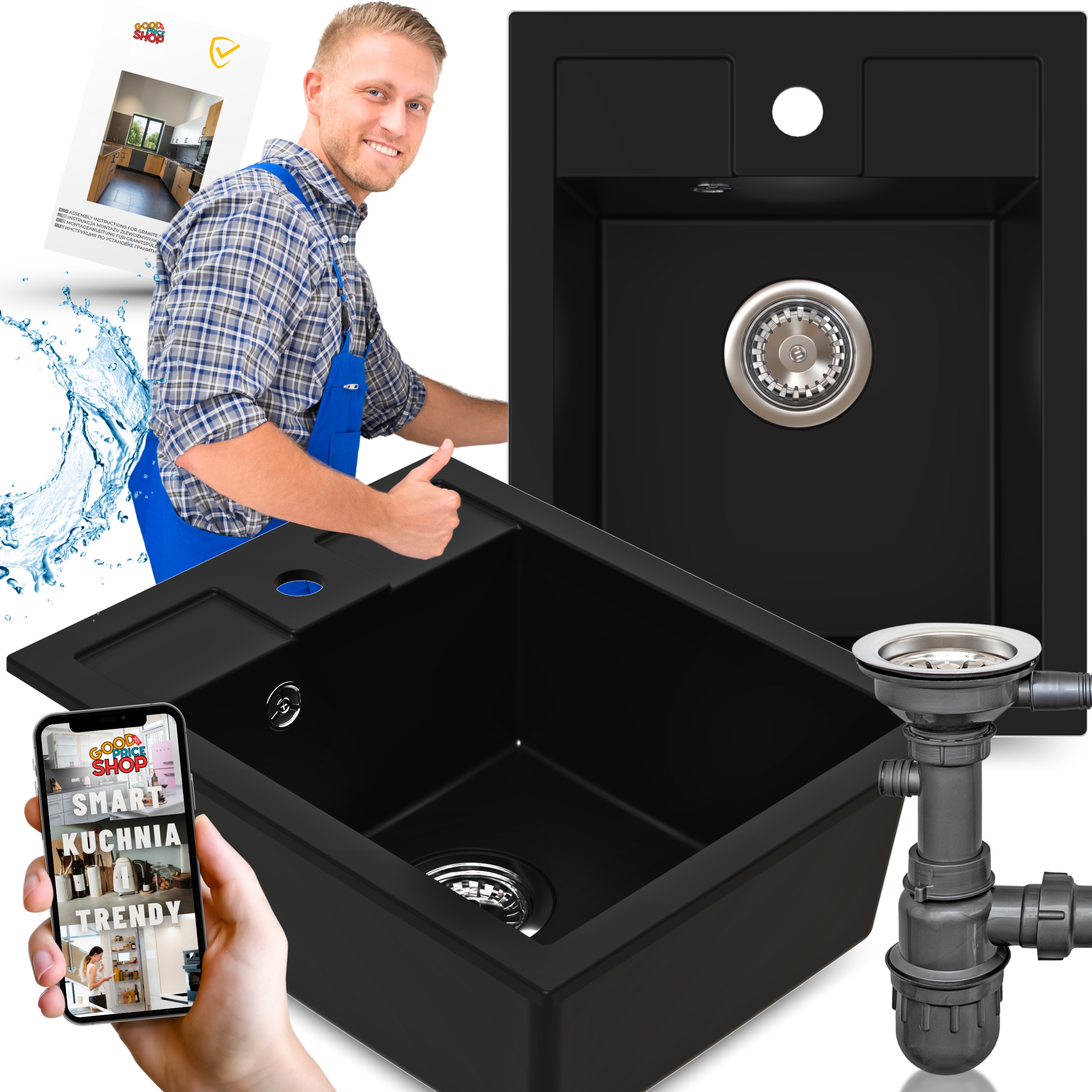 dřez granitová Kuchyňská Jednokomorová černá Sifon Do Dřezu