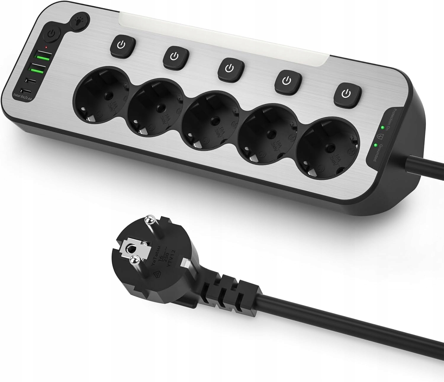 Listwa Zasilająca 6xAC 3xUSB 20W Lampka Włączniki