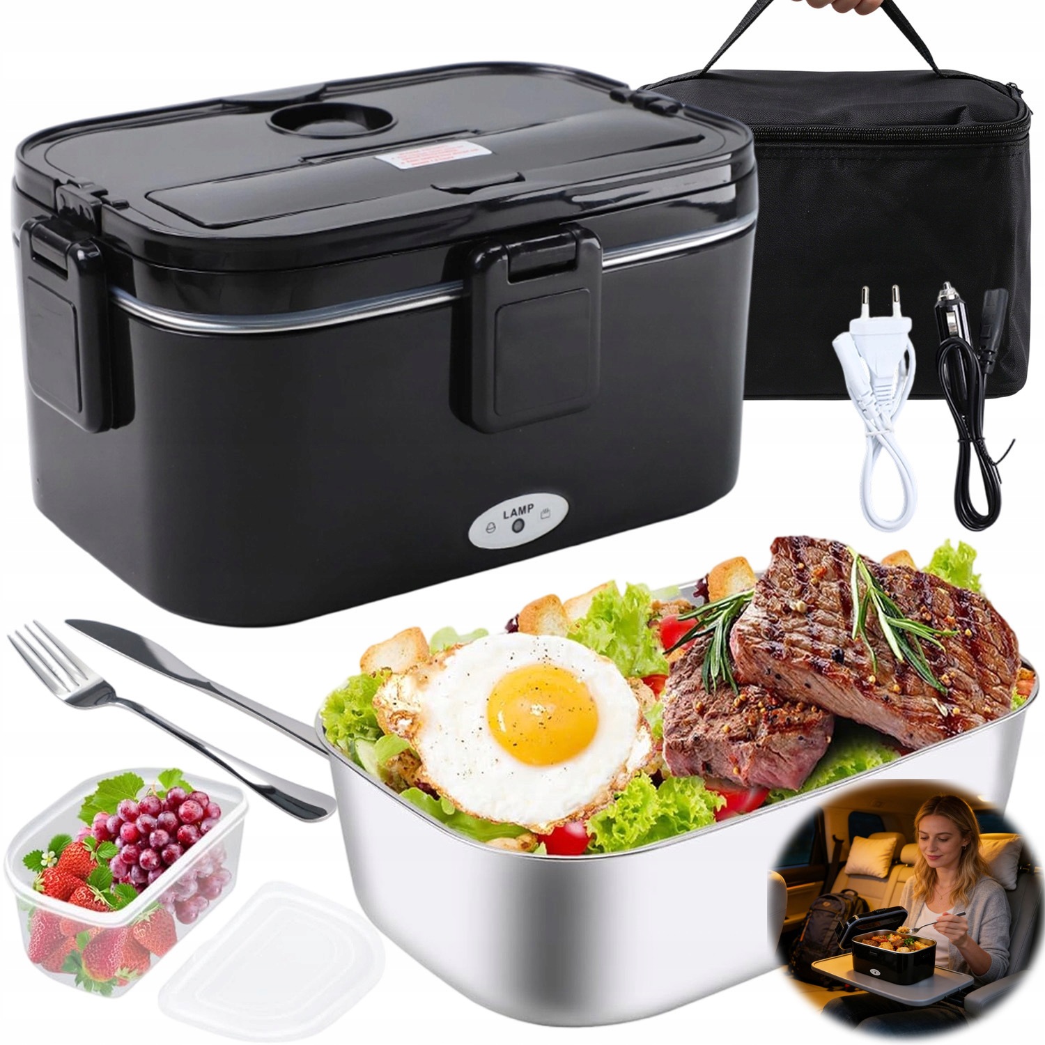 Elektrický Vyhřívaný Obědový Box 1.8 L 80 W Nerezová Ocel Trvanlivost 12-24 V