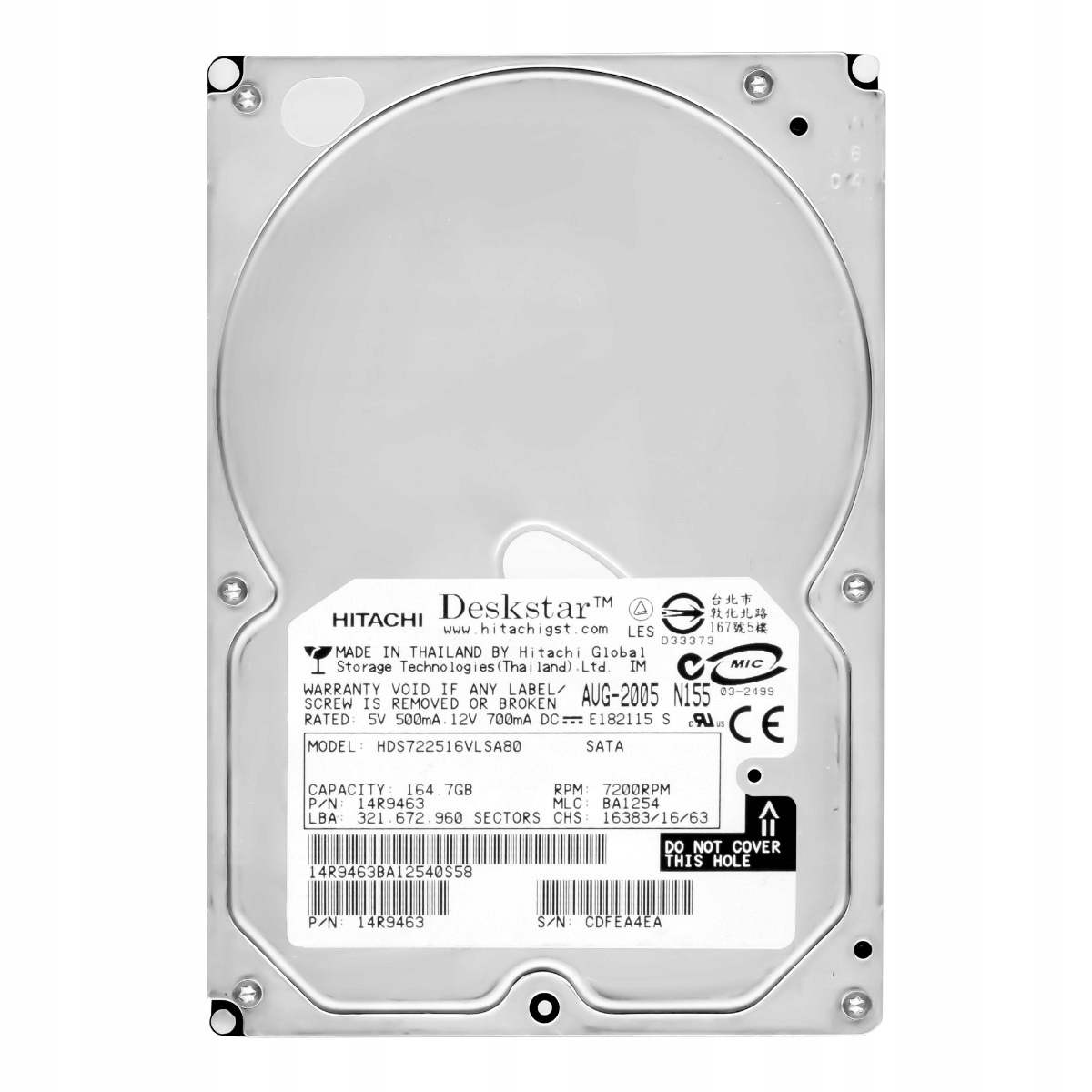 160GB 7200 ot/min 8MB Sata 3.5" Hdd HDS722516VLSA80