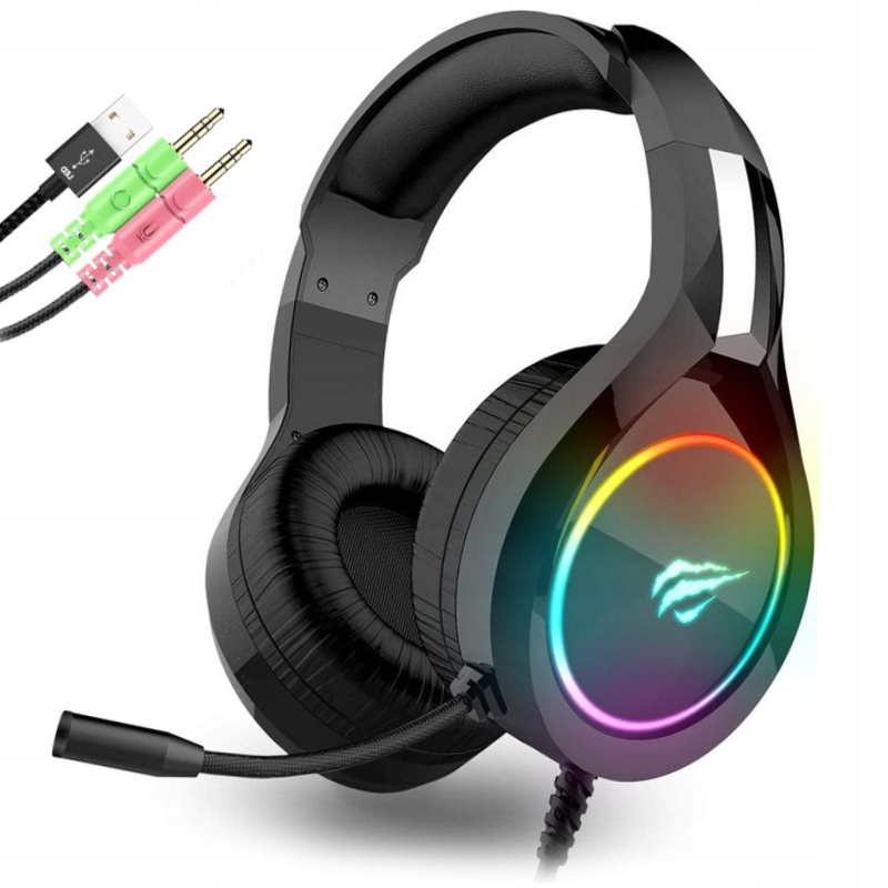 SŁUCHAWKI GAMINGOWE DLA GRACZY MIKROFON LED RGB PC