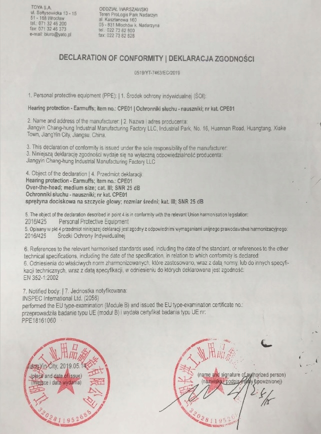 YATO NAUSZNIKI PRZECIWHAŁASOWE Z REGULACJĄ SNR25dB EAN (GTIN) 5906083974632