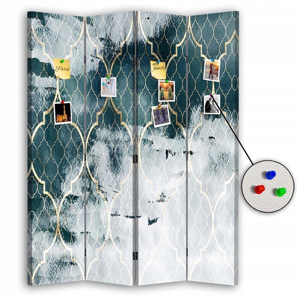 Paraván oboustranný korkový, marocký jetel v tyrkysové barvě 145x170