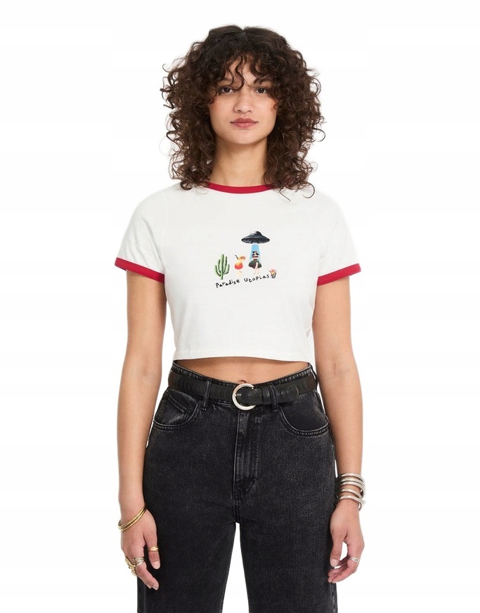 Tričko Volcom 26 F Mickey Mason crop top Off White S