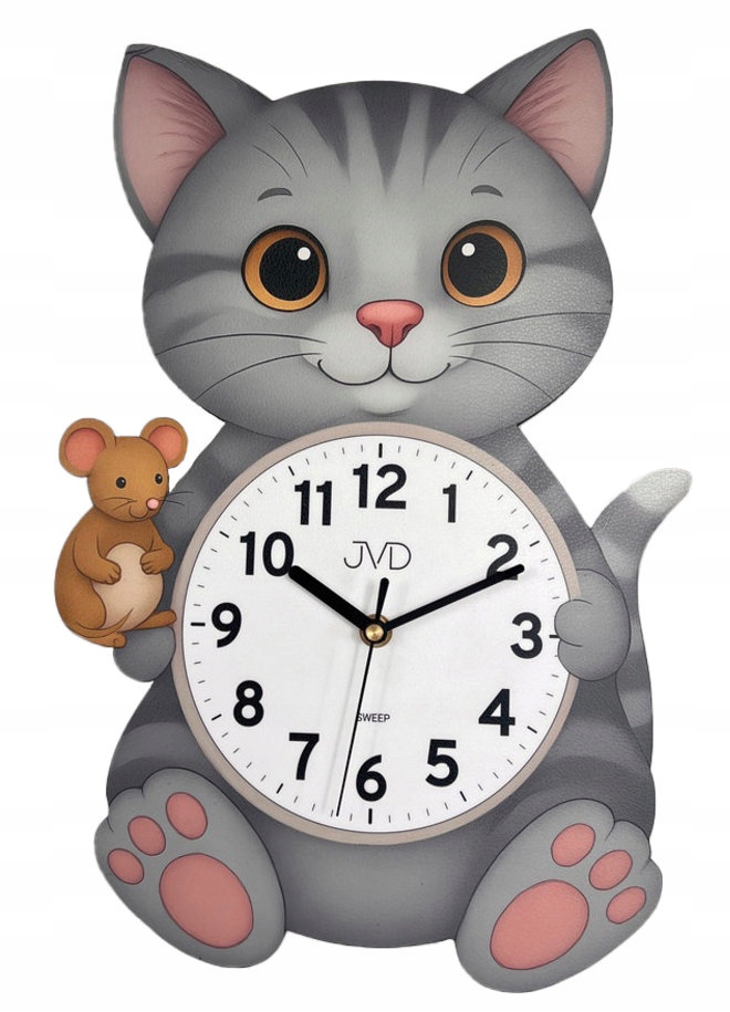 Velké Nástěnné Hodiny Kočička S Myší Do Dětského Pokoje Jvd HJ114 26x39 cm