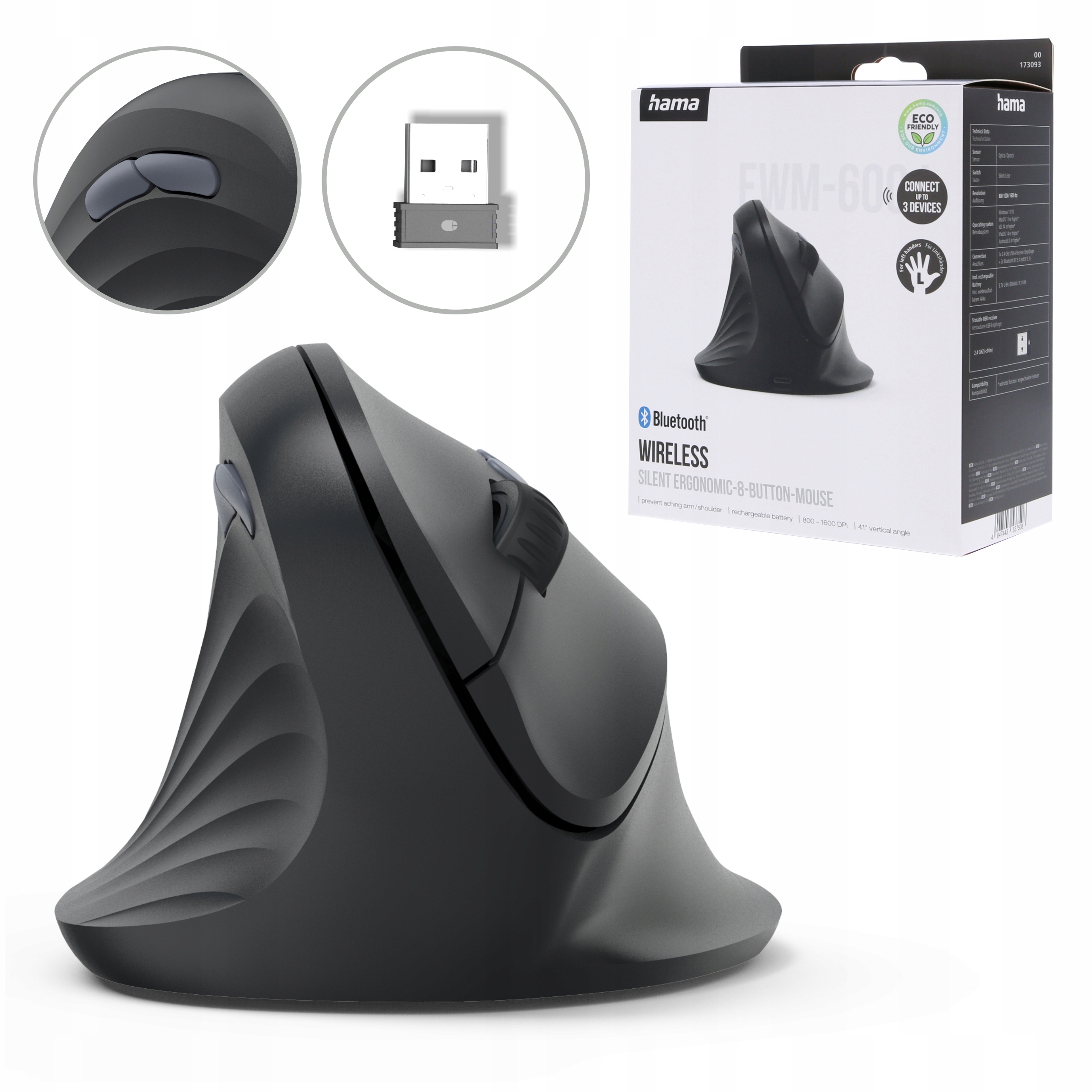 Hama myszka ergonomiczna EWM-600L ładowana Usb C Bluetooth dla leworęcznych