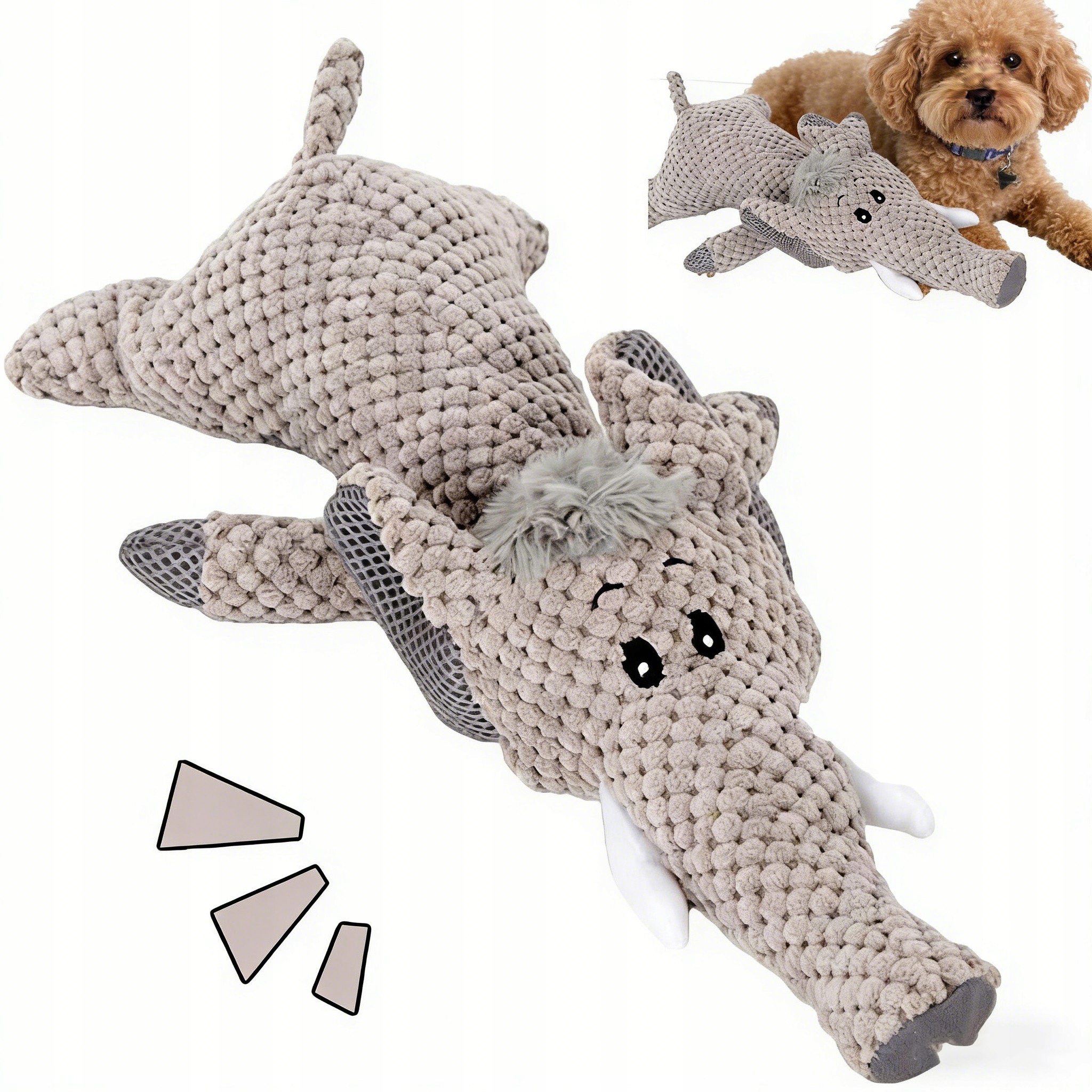 Levně Hračka Pro Psa A Kočku Plyšová Kousací Pískací Odolná 41,5x15x8CM Slon