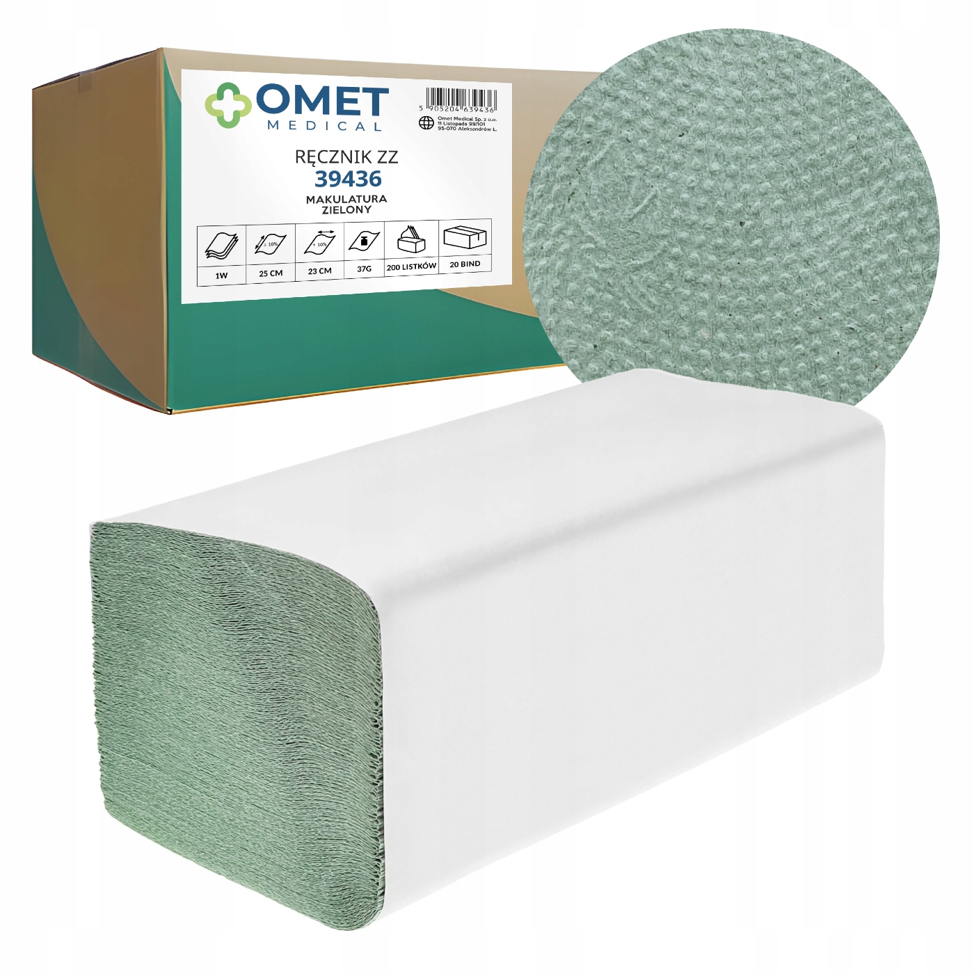 Levně Papírový ručník zelený recyklovaný Omet Medical Zz 23x25 cm 1 W 4000 ks