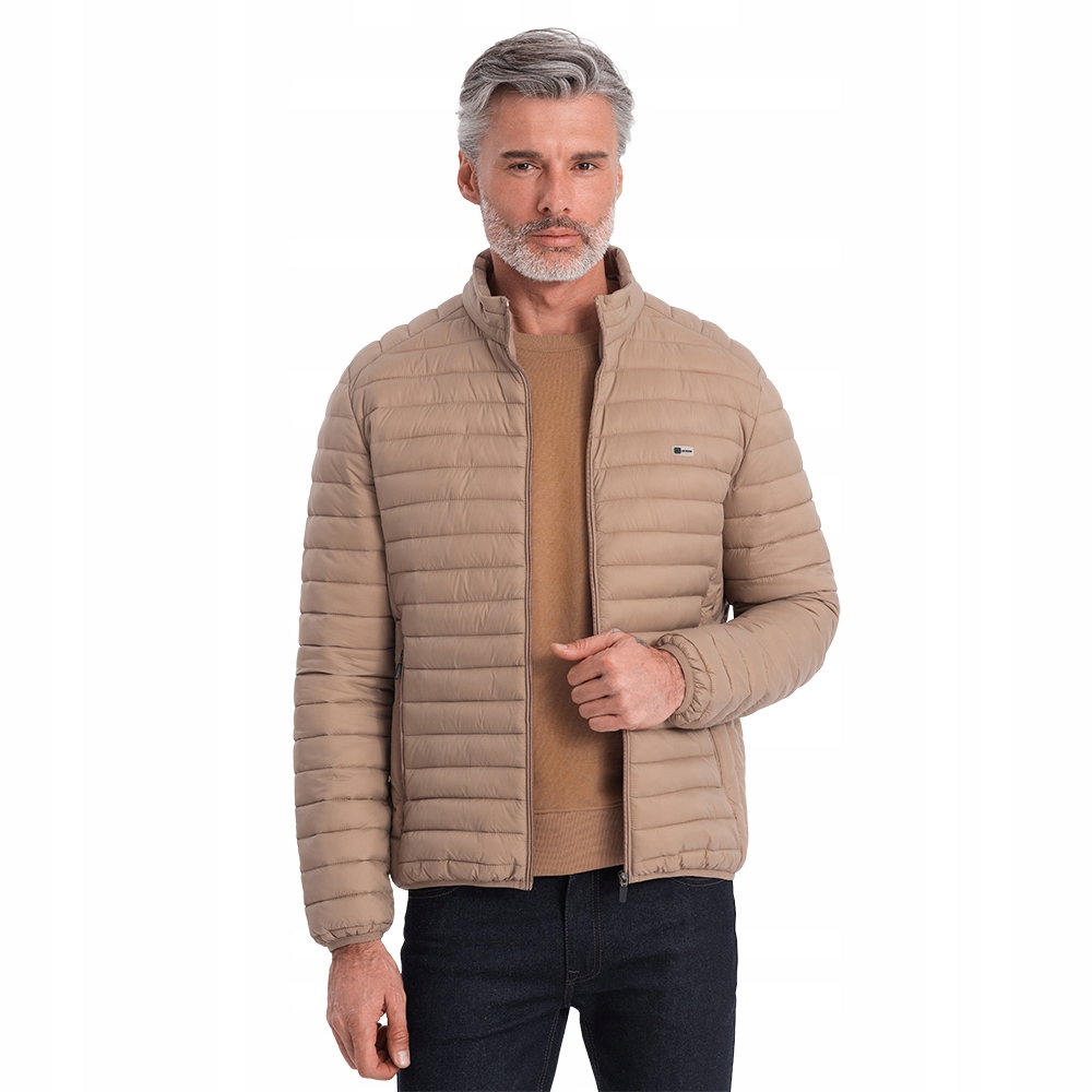 Pánská prošívaná bunda sbalitelná do sáčku hnědá V4 OM-JALP-0156 L