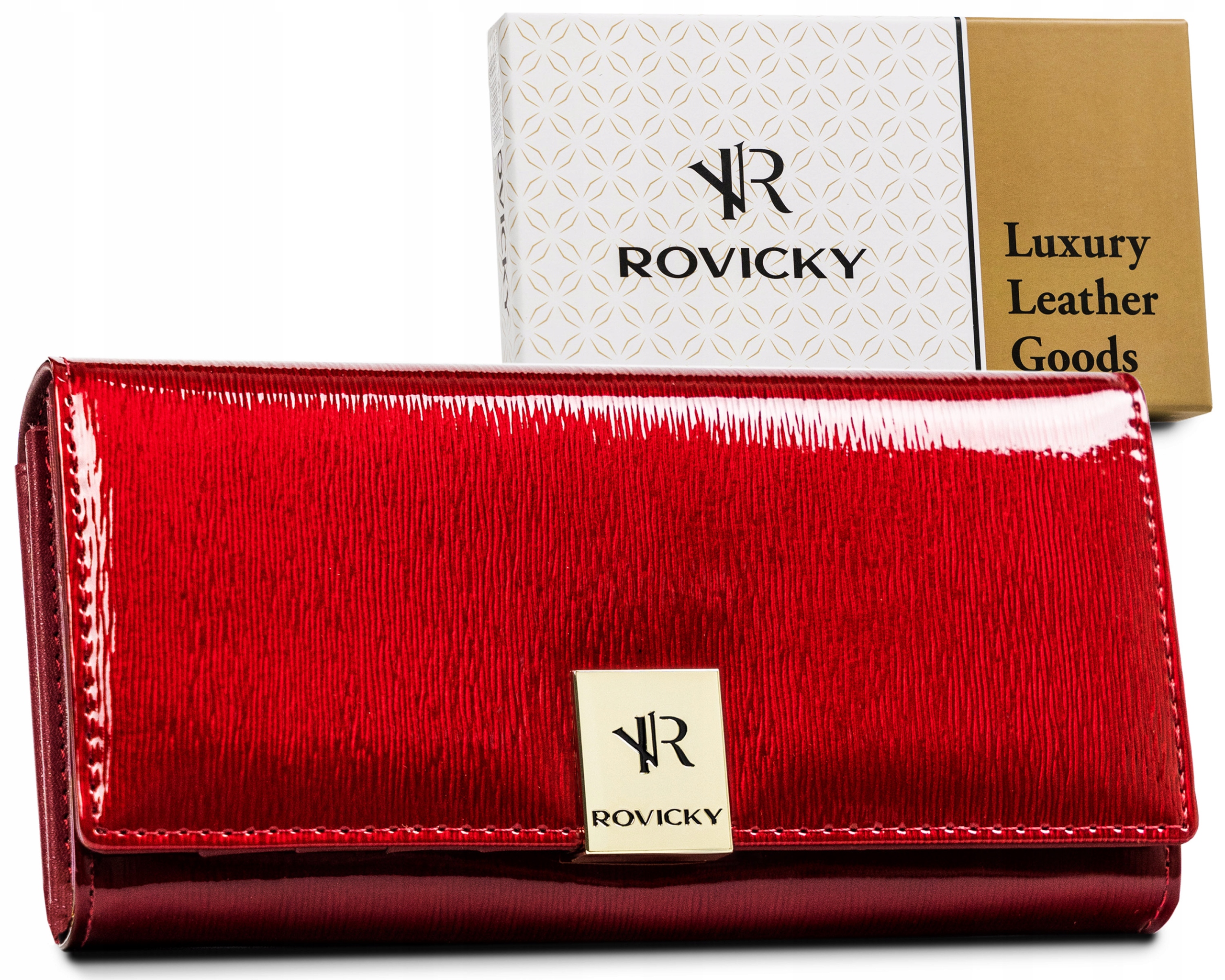 

Rovicky damski lakierowany portfel skórzany duży