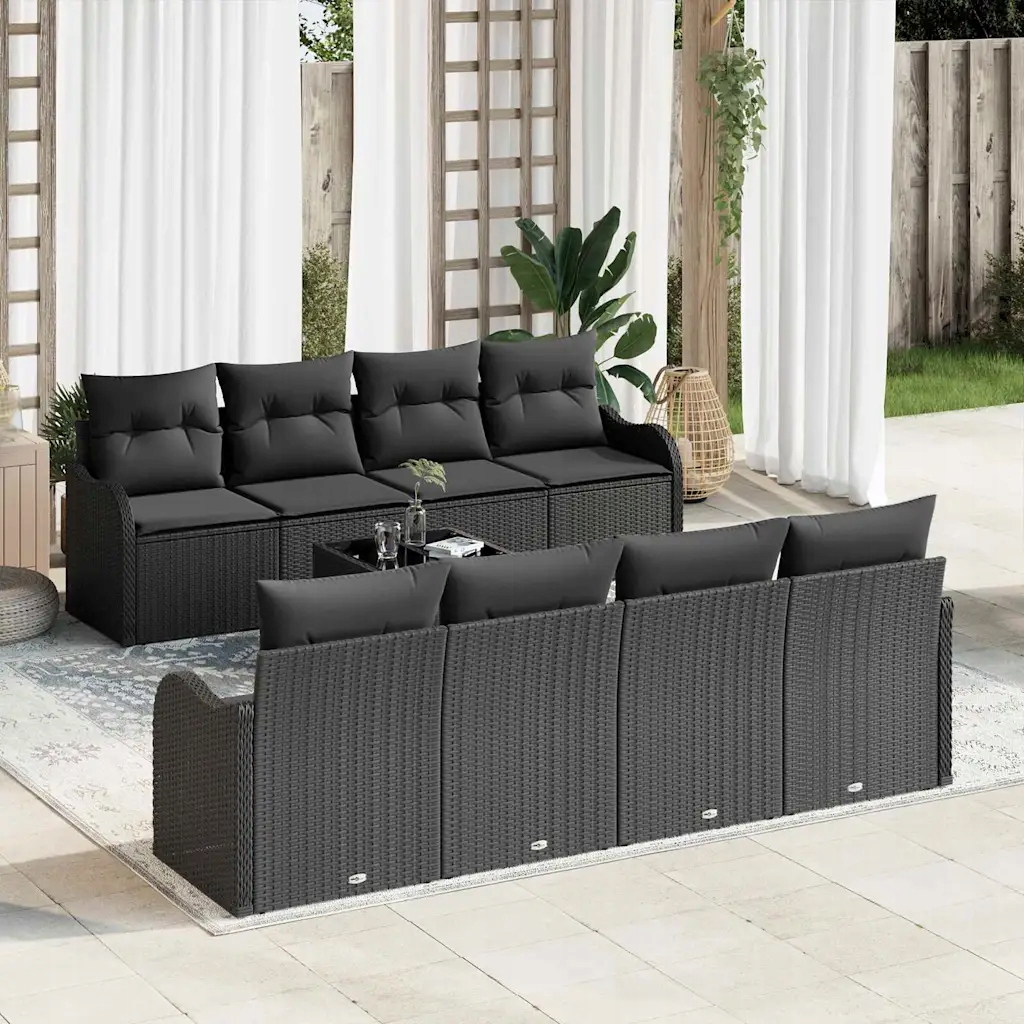 Sada zahradních pohovek s polštářem 9 pcs Černá 55 x 55 x 37 cm Černá 33543