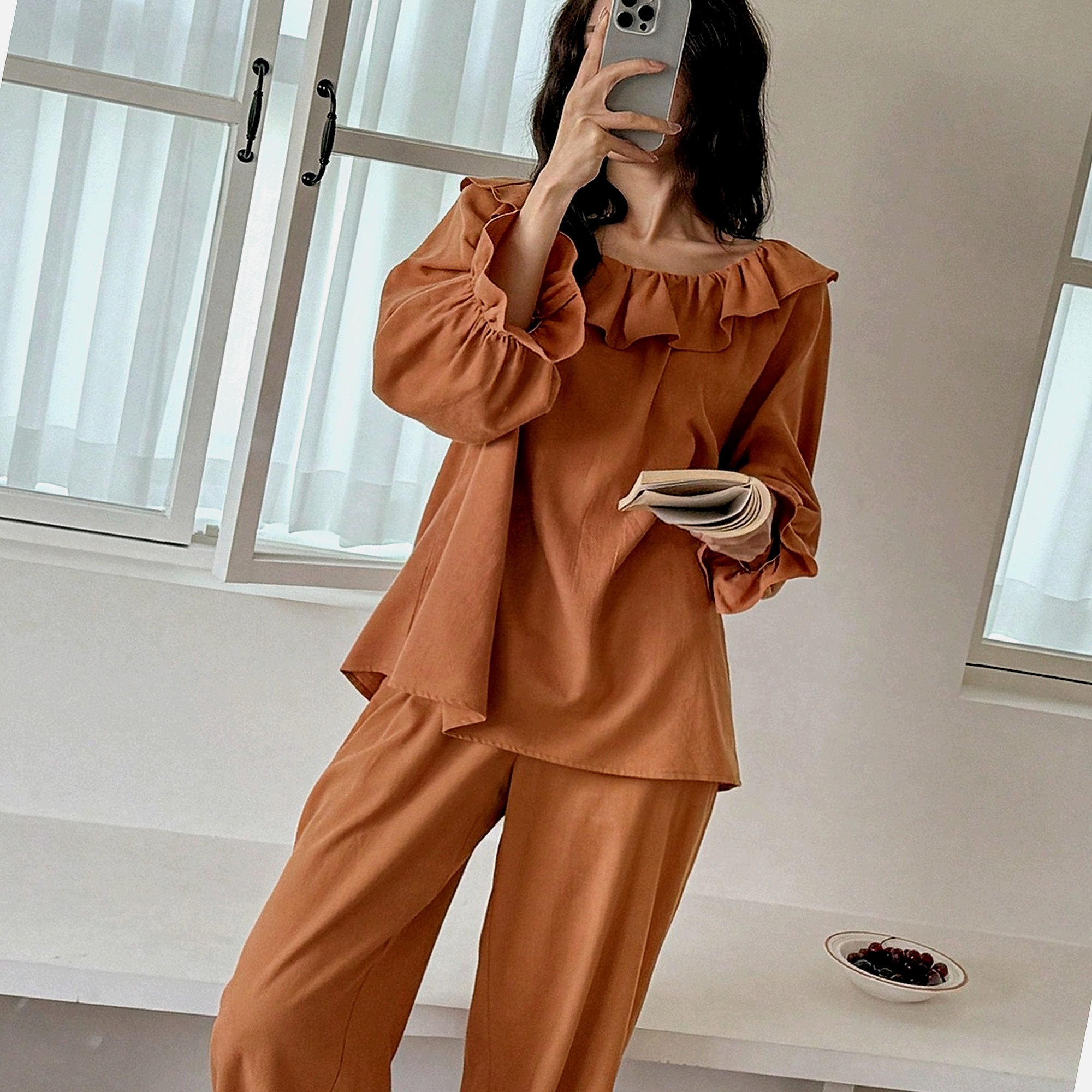 Dámské bavlněné pyžamo s kalhotami Camel Komplet Bluza XL