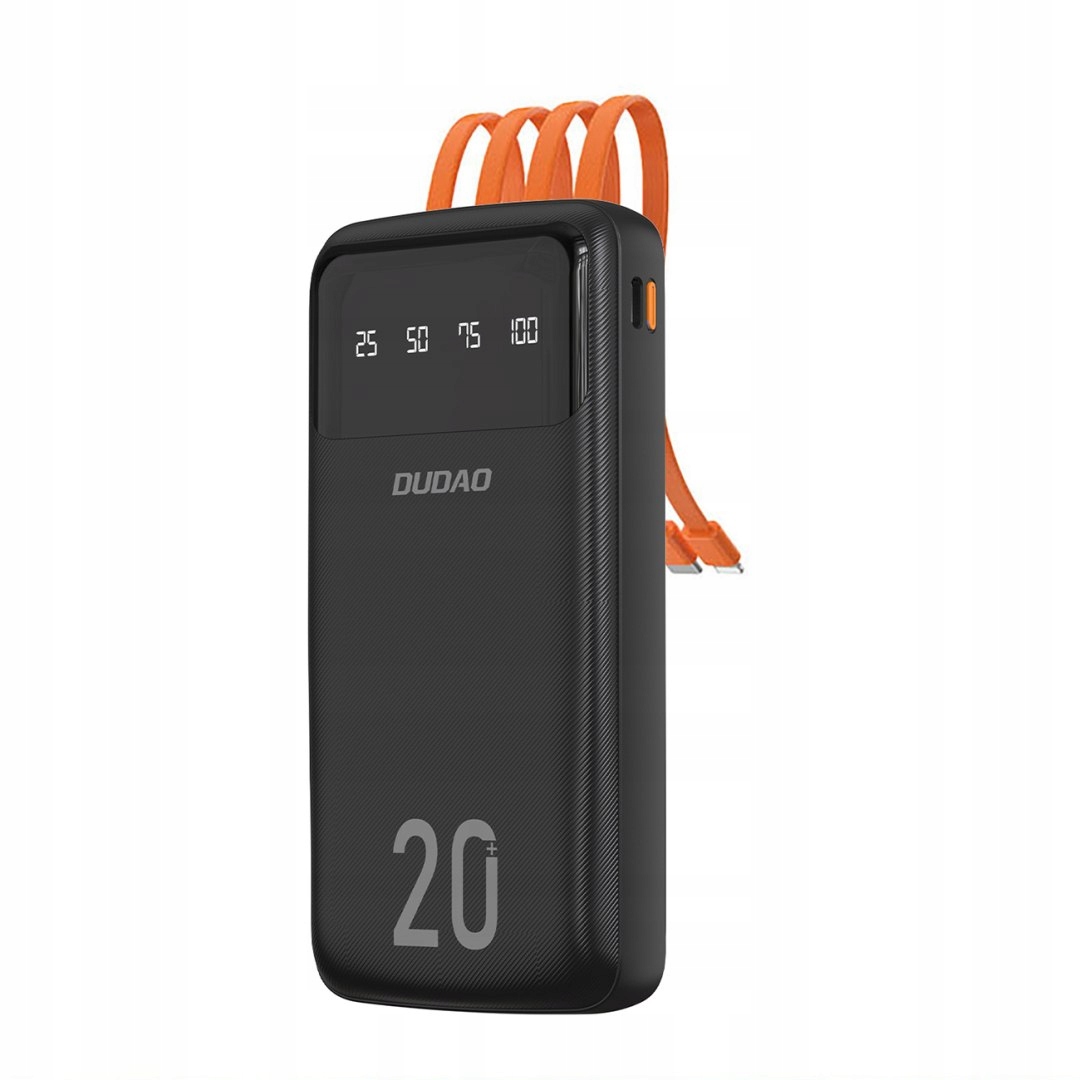Powerbank K6Pro+ 20000mAh z wbudowanymi kablami Usb-c microUSB iPhone Light