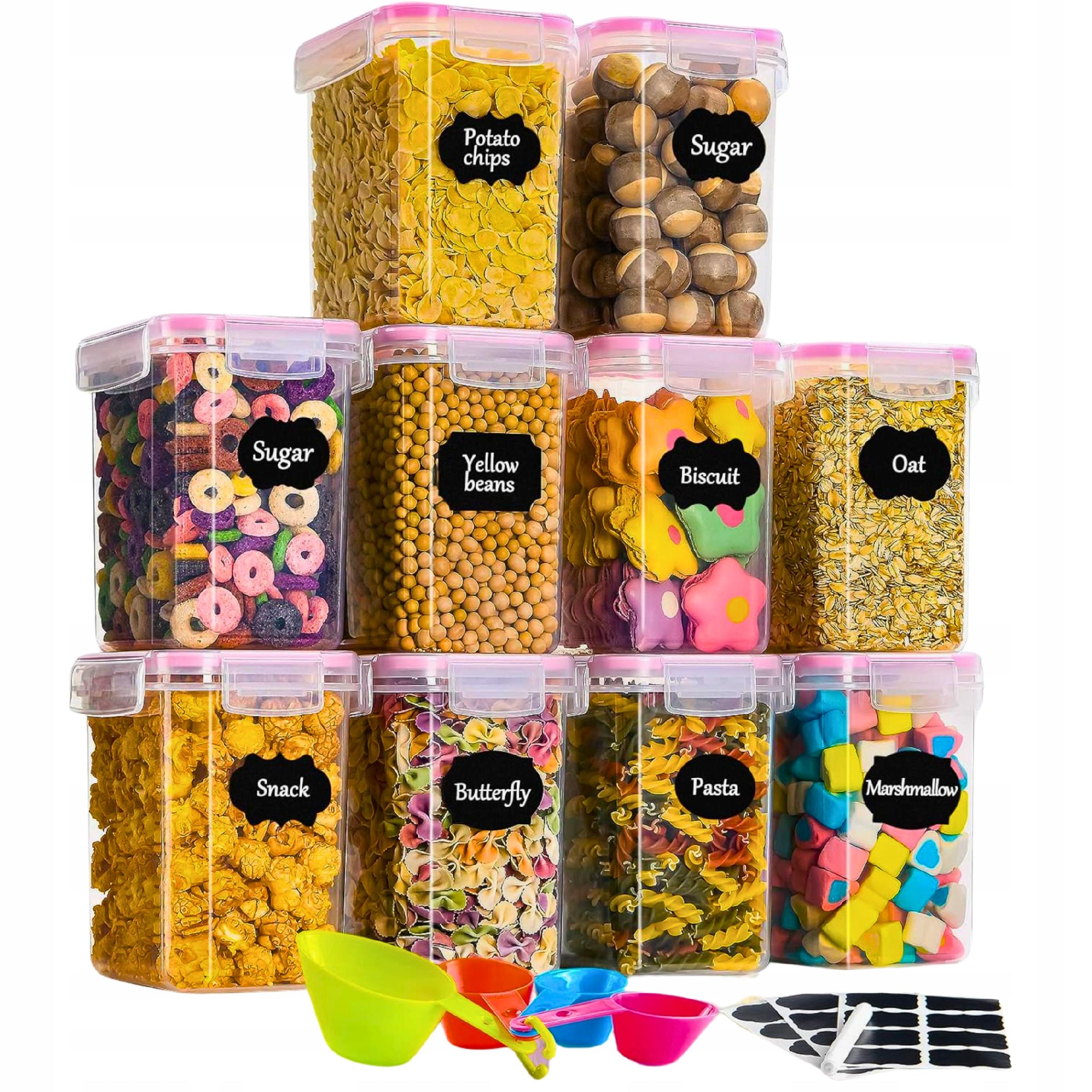 Dózy Na Potraviny Organizéry Růžové Plastové Sada 10 ks Etikety