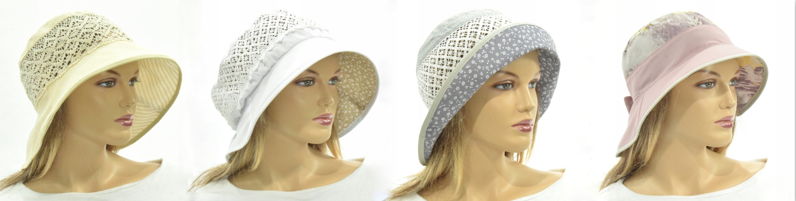 Kapelusz damski letni bawełna KAMILA Wzór dominujący bez wzoru