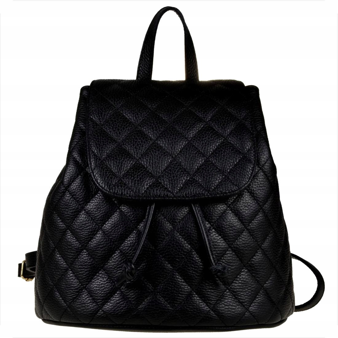 Genuine Leather plecak Skóra naturalna czarny z Włoch [SKU] Wzór dominujący bez wzoru