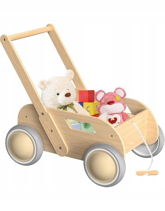 Drewniany wózek chodzik dla dzieci pchacz nauka chodzenia stabilny 2w1 top