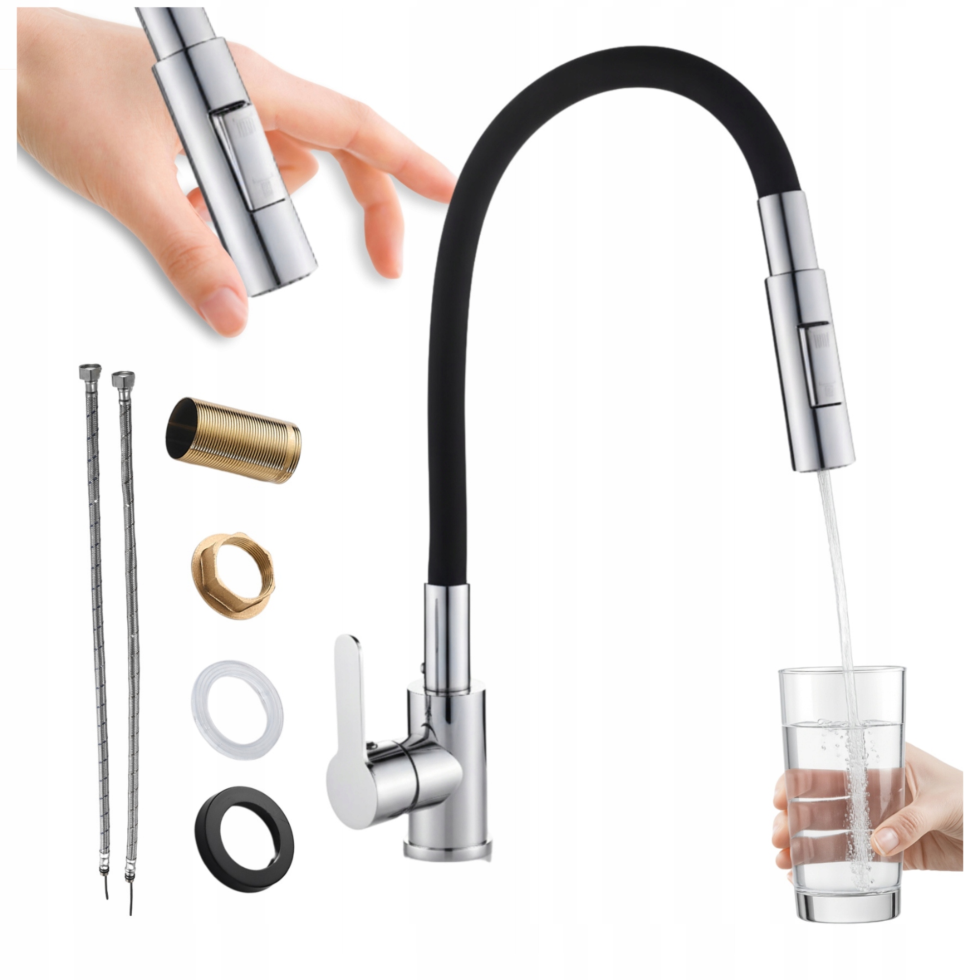 Kuchynská batéria Chrom Flexibilná Čierna výtoková Reno