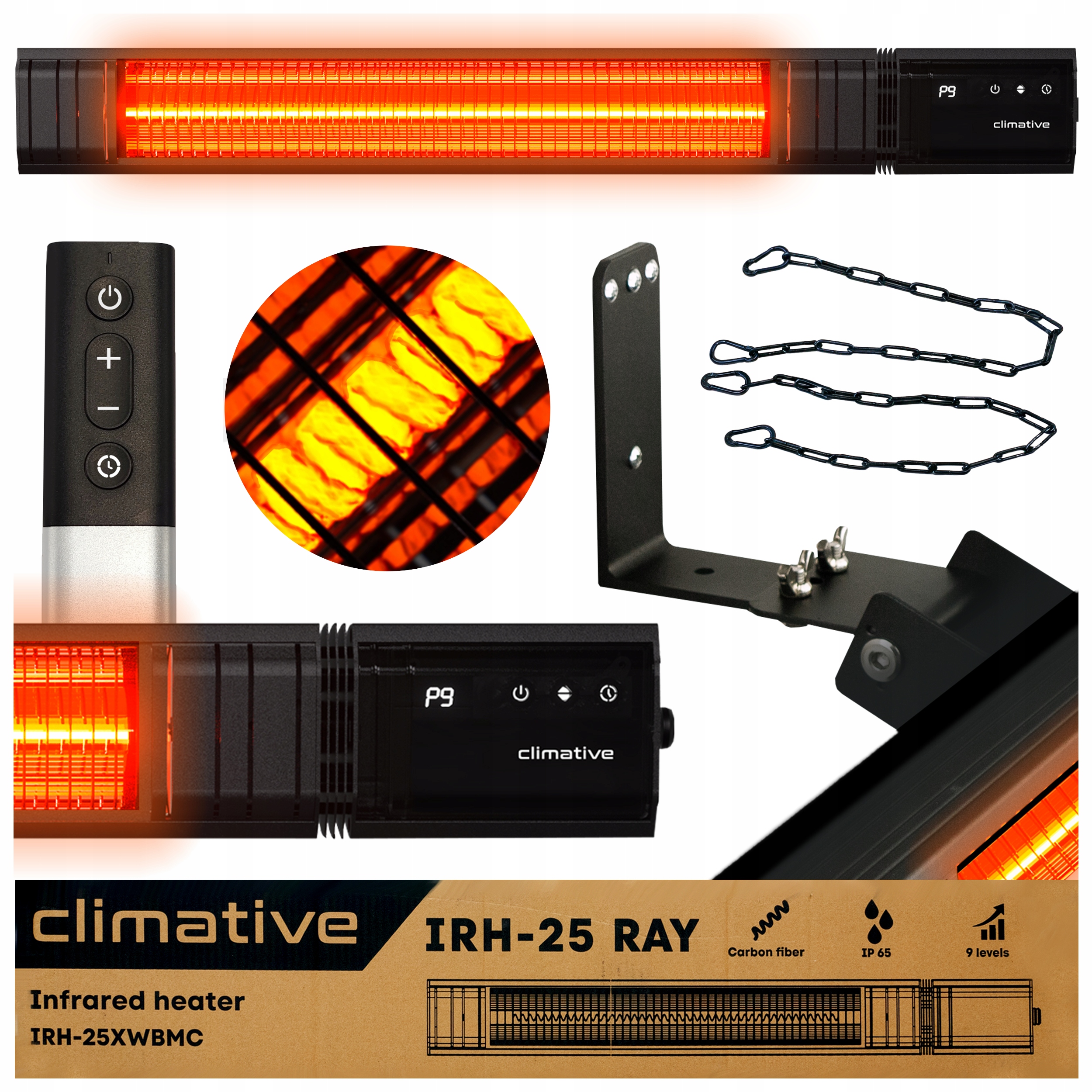 Nagrzewnica promiennik ciepła podczerwieni elektryczny 2500W Ray 9 poziomów