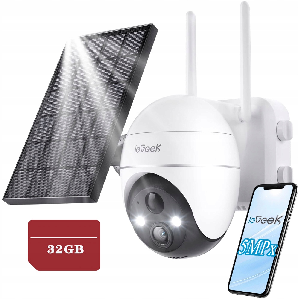 Solární Venkovní Otočná Kamera 5MPX Wifi Ip 4X Zoom Baterie Kamery 32GB