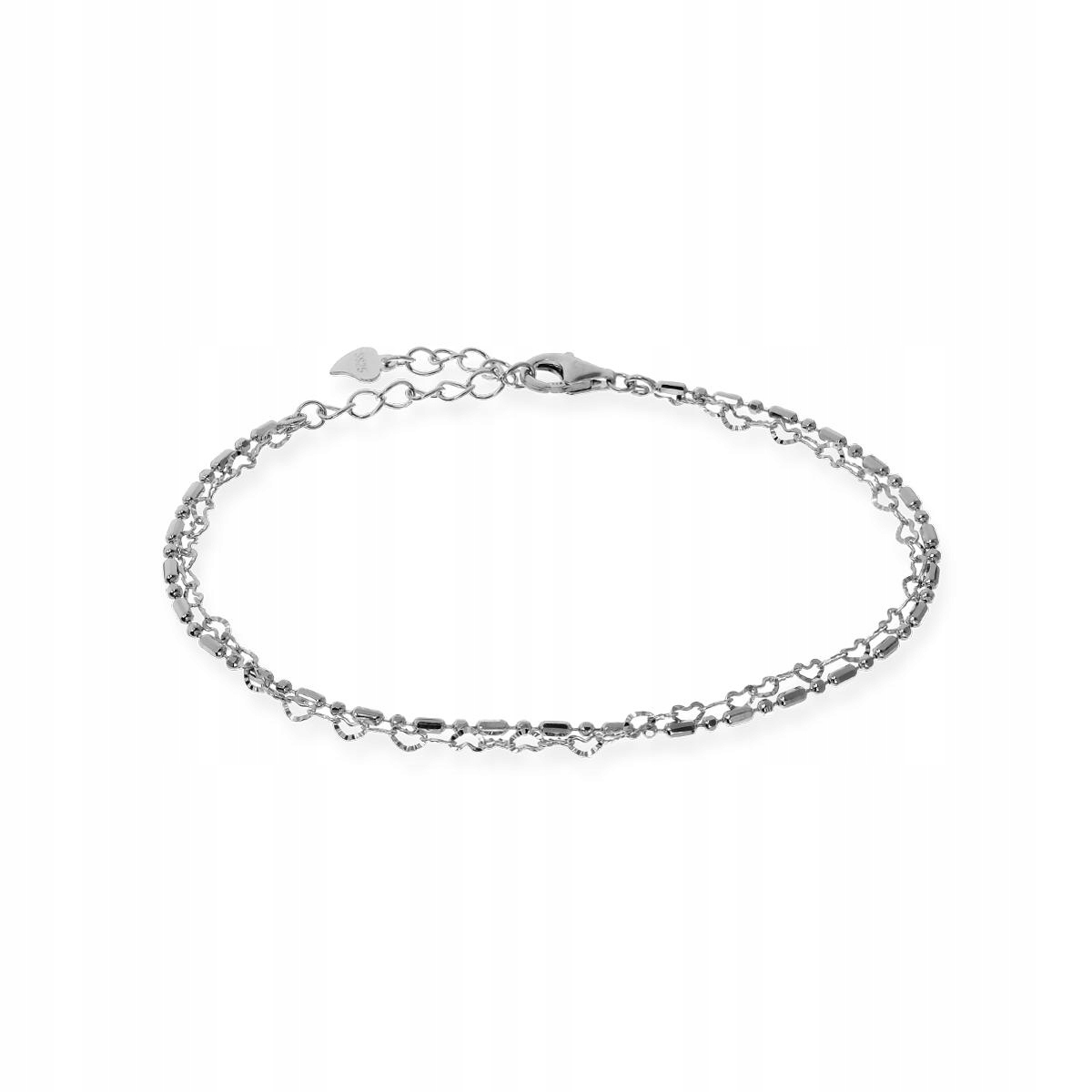 Stříbrný Náramek Srdíčka Dvě Vazby Řetízek Dvojitý 17+4 CM Dárek