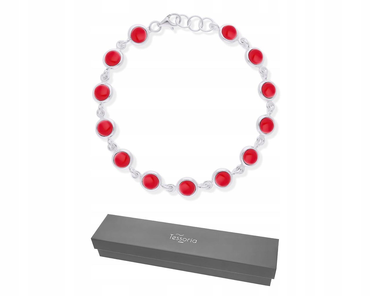 Stříbrný náramek Červené kulaté korále pro ženy stříbro ryzost 925