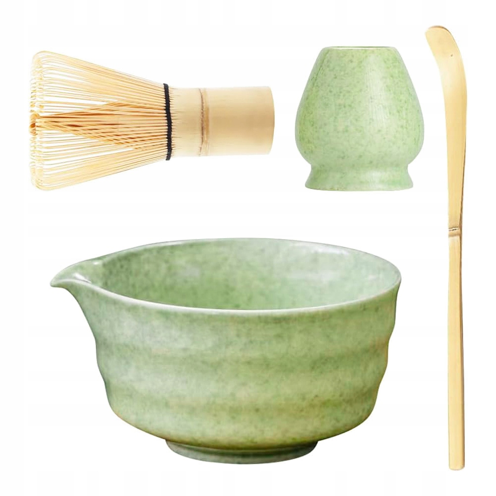 Levně Sada Na Matchu 4 Prvky Keramika A Bambus Miska S Tryskou 500 ML