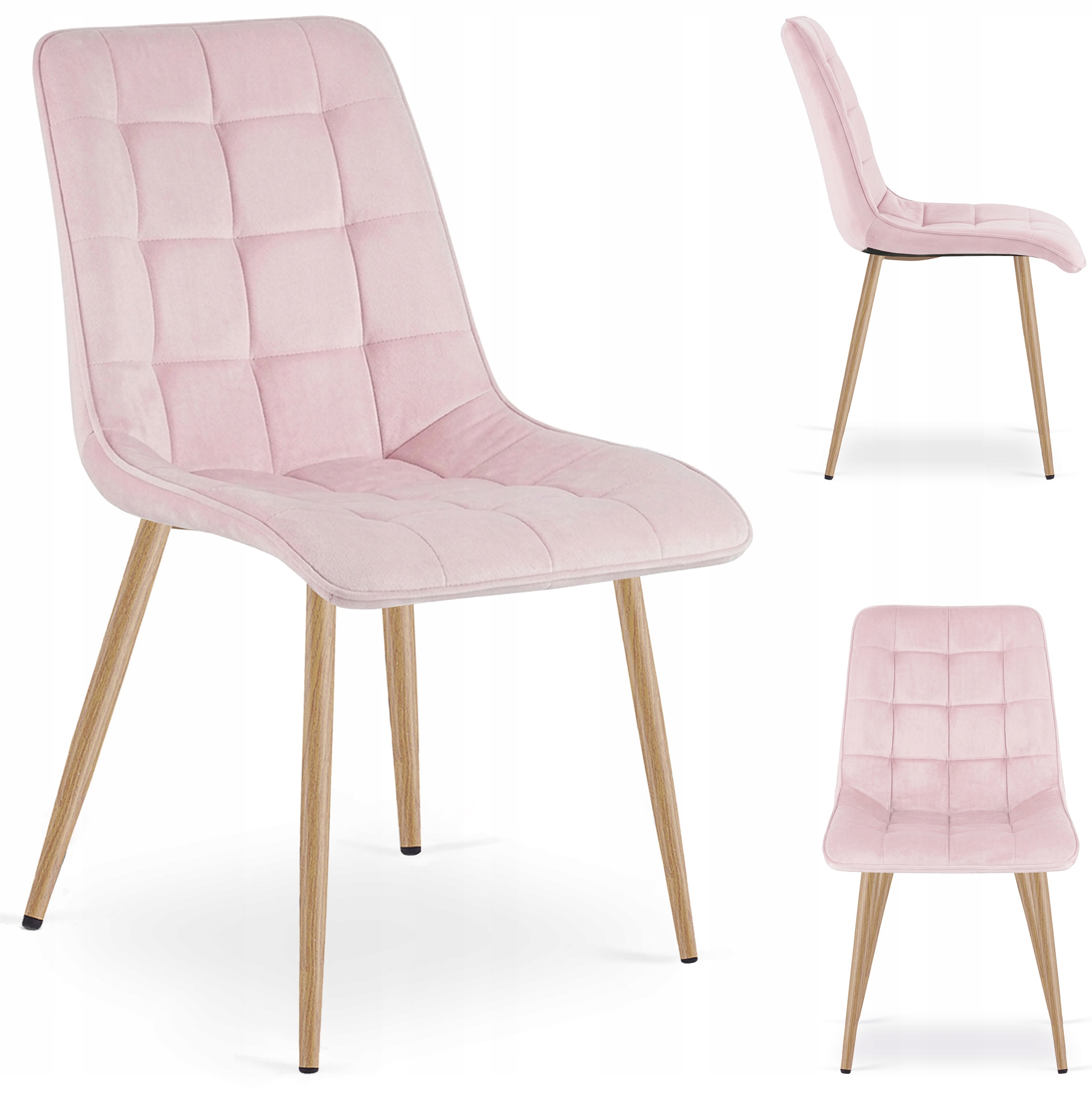 KRZESŁO TAPICEROWANE WELUROWE VELVET DO SALONU KUCHNI JADALNI ZADAR Różowe