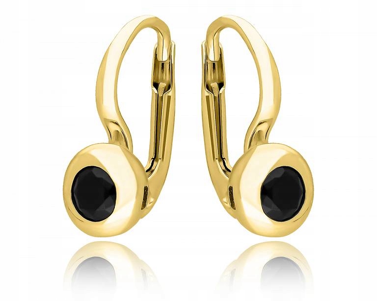 Zlaté Náušnice s černým kamenem, kulaté, zlaté, pr.585