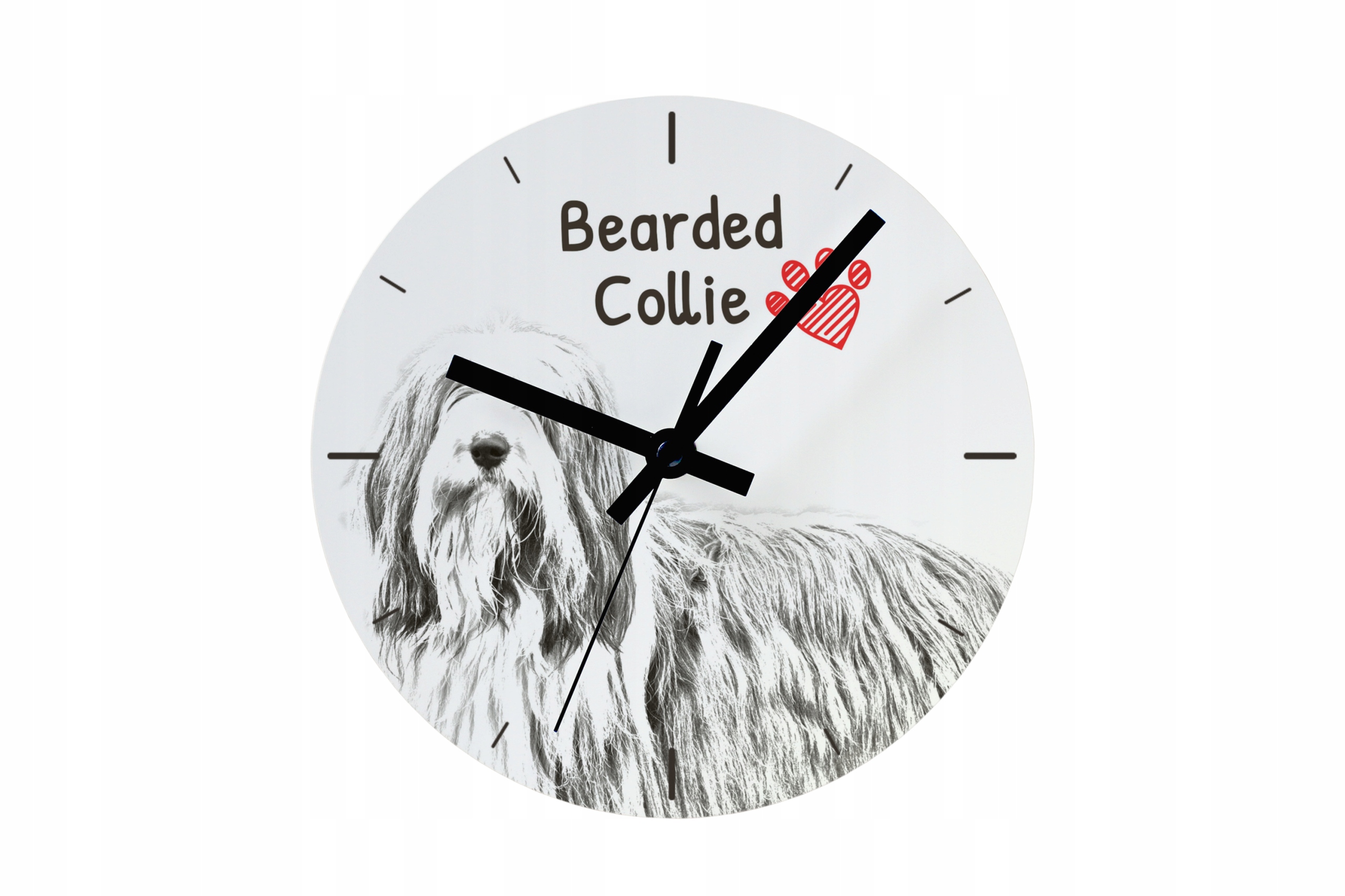 Bearded Collie hodiny se psem, závěsné a stojící, personalizace fotografií