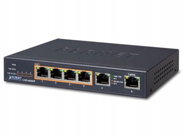 Switch Planet 6portový Gigabit Ethernet PoE, 4x 54V DC