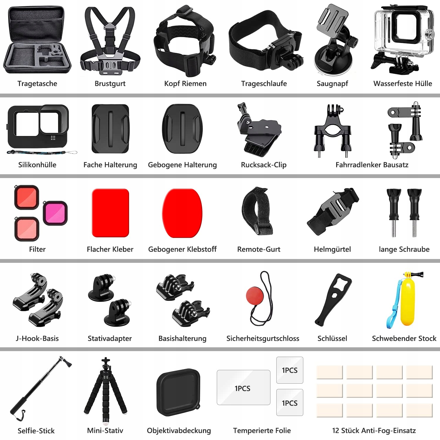 Zestaw Akcesoriów Do GoPro Hero 9 10 11 12 Wodoodporny Czarny OGODEAL — miniatura 4