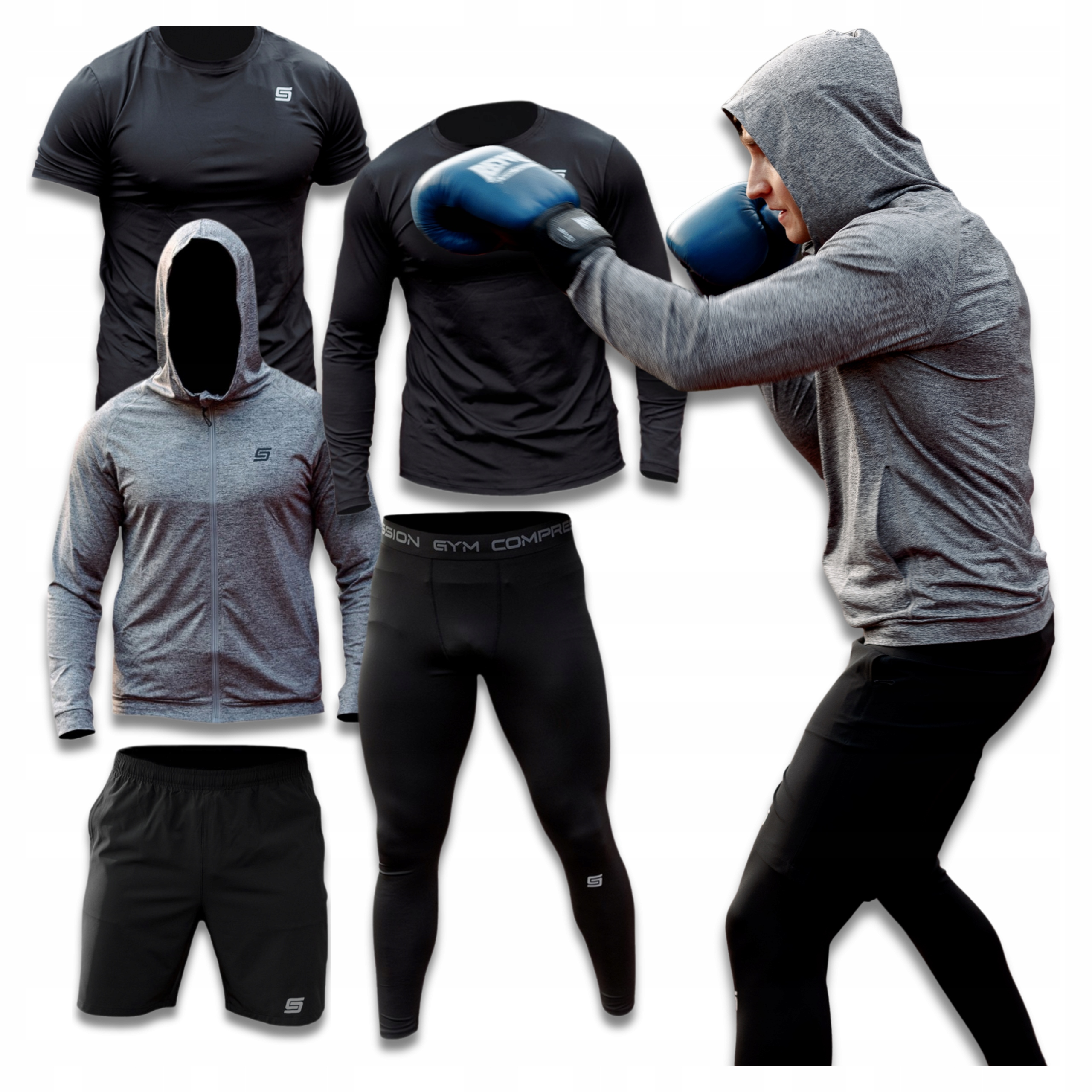 Koszulka Spodnie Termoaktywne Odzież Bluzka Szorty Sport 5w1 Roz XL Trening