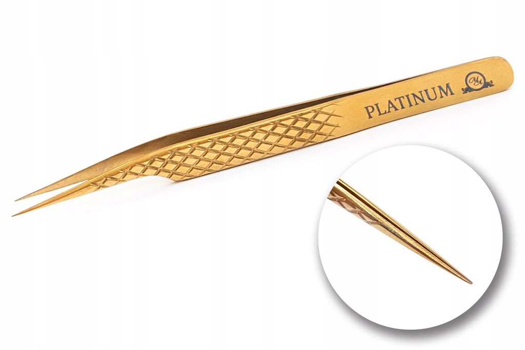 Pęseta do przedłużania rzęs prosta Diamond Gold PLATINUM