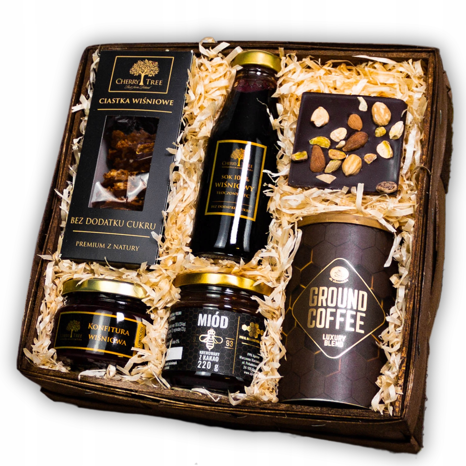 Levně Dárkový Koš Třešňový Dárek Cherry Gift Káva Sušenky Zavařenina Med