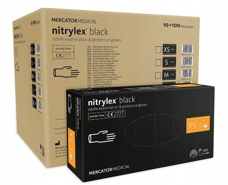 Bezpudrowe Rękawice Nitrylowe Czarne 100szt XS x10 EAN (GTIN) 6095851122142