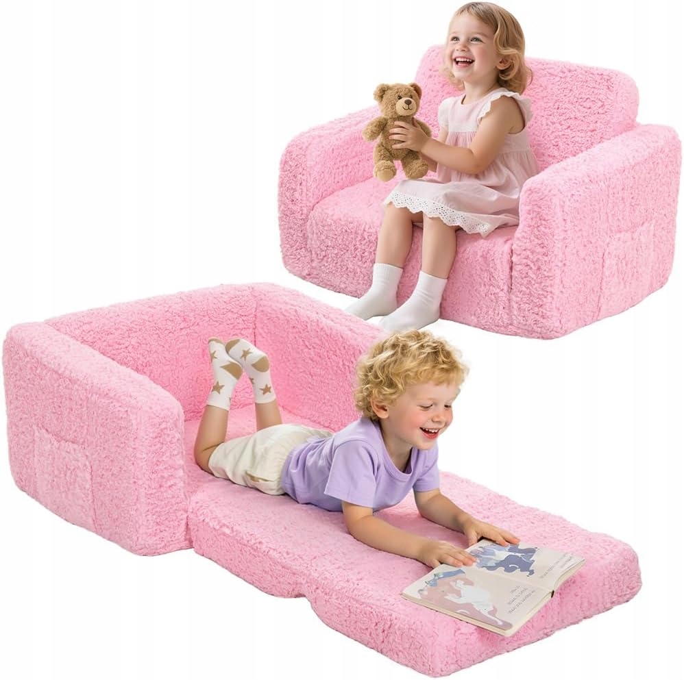 Sofa 2 w 1 ze zdejmowanym pokrowcem, różowa- Generic