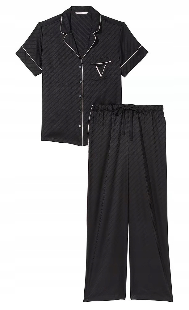 Saténové pyžamo Victoria's Secret černé logované Xs (s) Regular