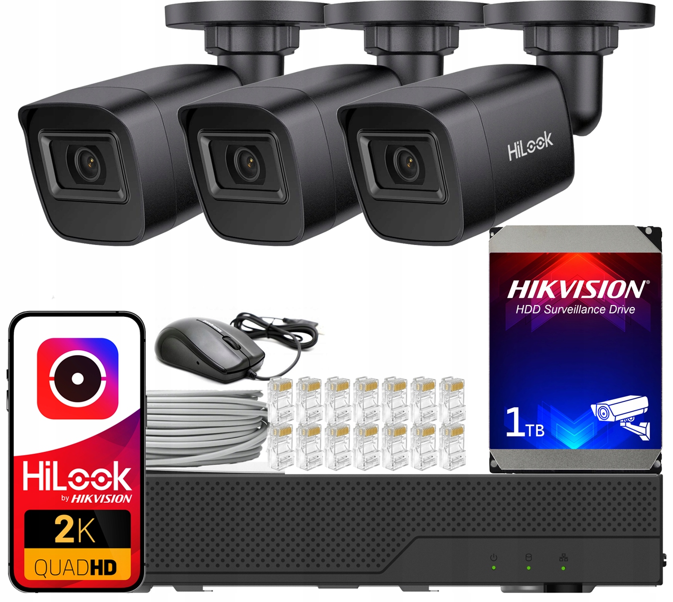 Sada pro monitorování 4MPx 3 kamery PoE Black HiLook od společnosti Hikvision Aplikace