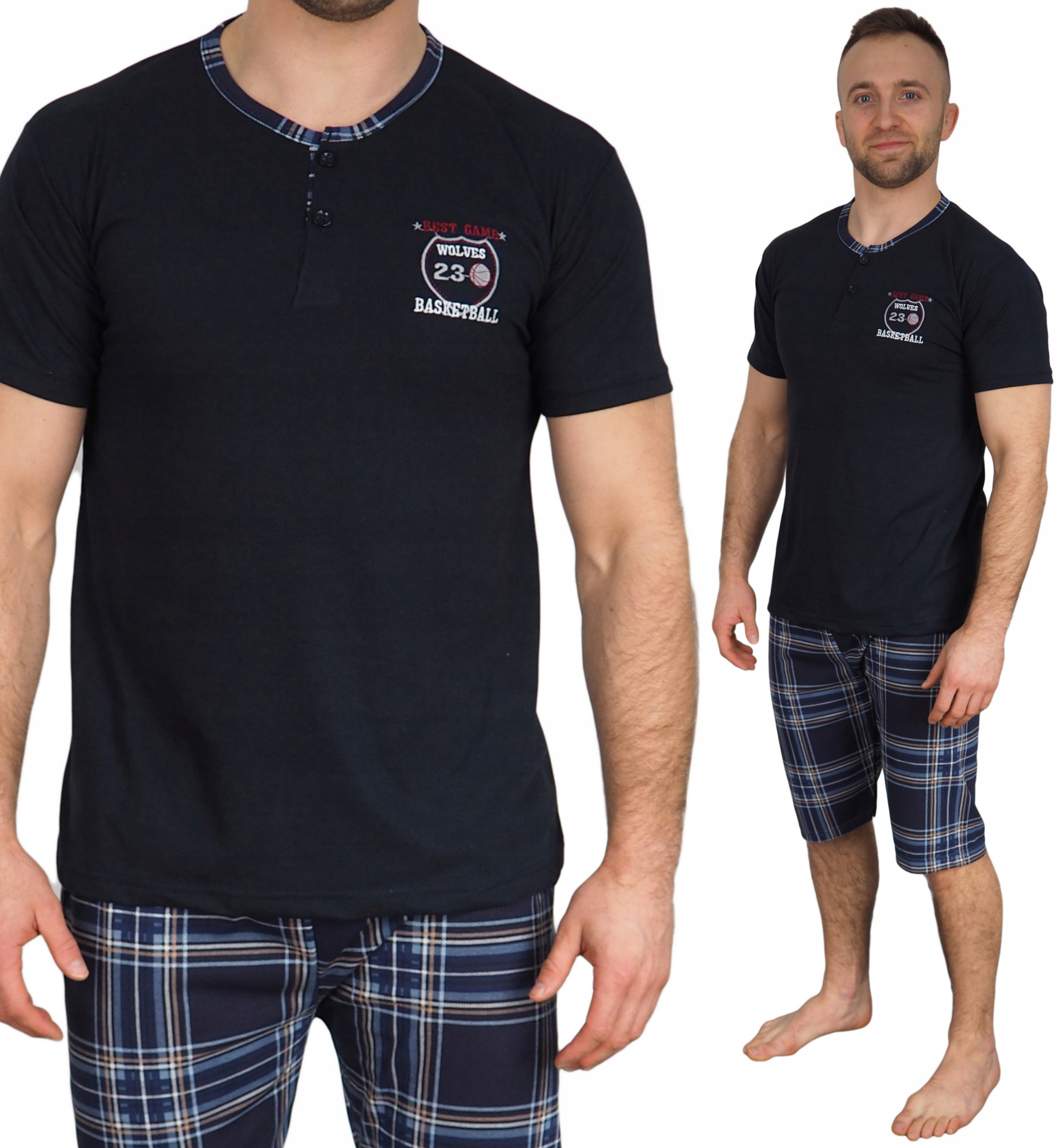 

Piżama Męska M kratka Guziki 100% bawełna roz.M