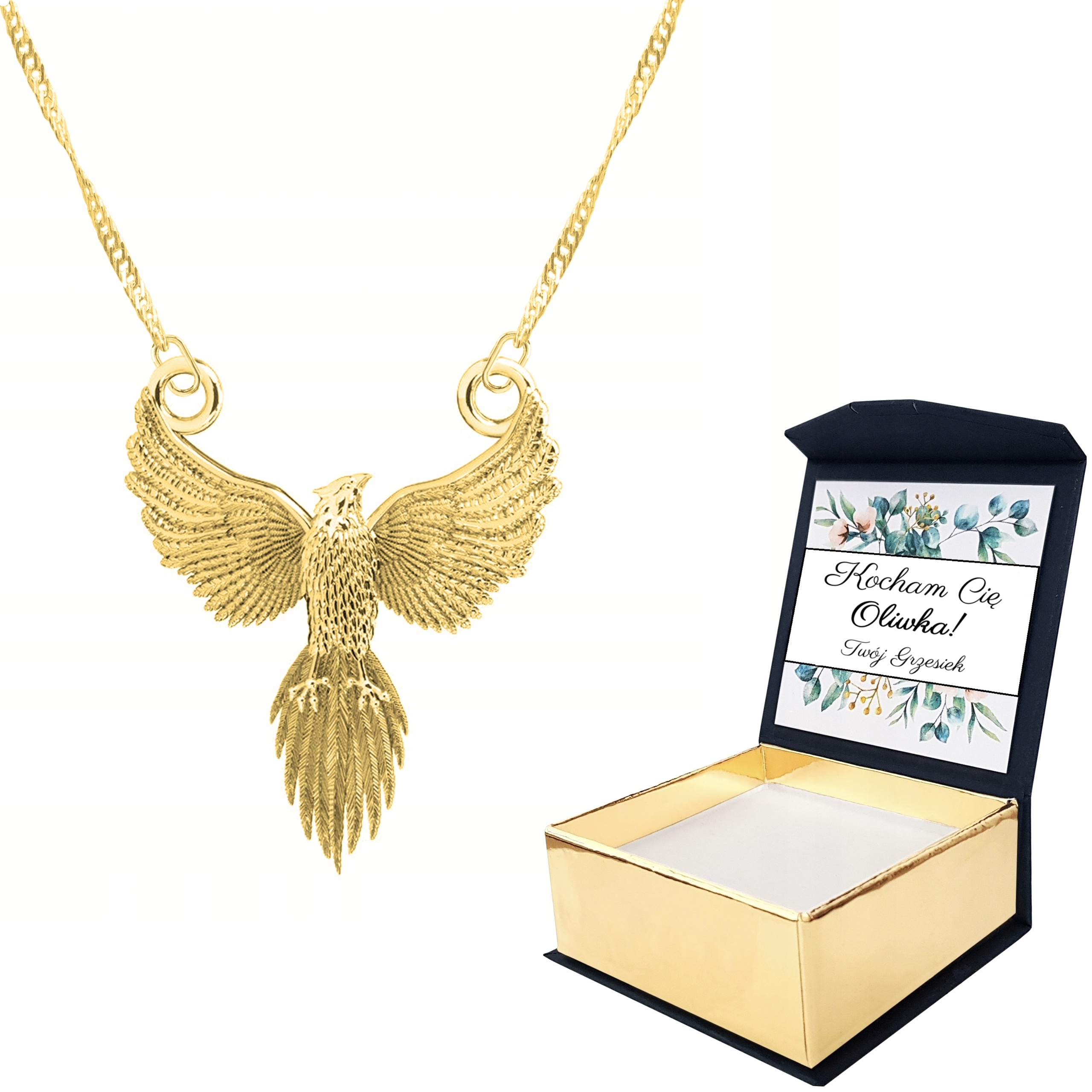 

Naszyjnik złoty 925 Feniks Ptak Własny Nadruk