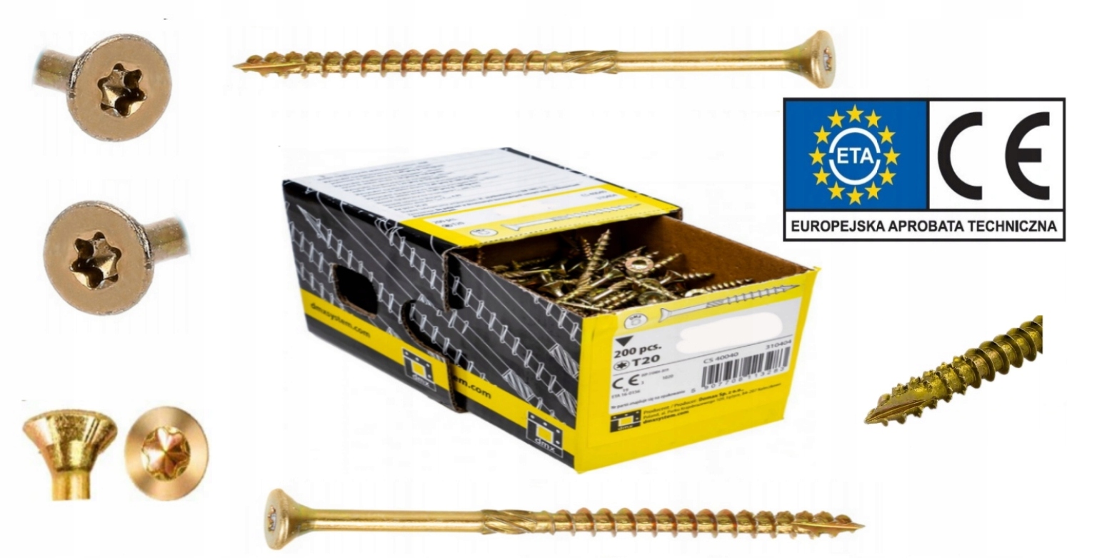 Tesařské Vruty Do Dřeva Cs 6X280 Torx Kuželová Hlava Domax 100 Kusů